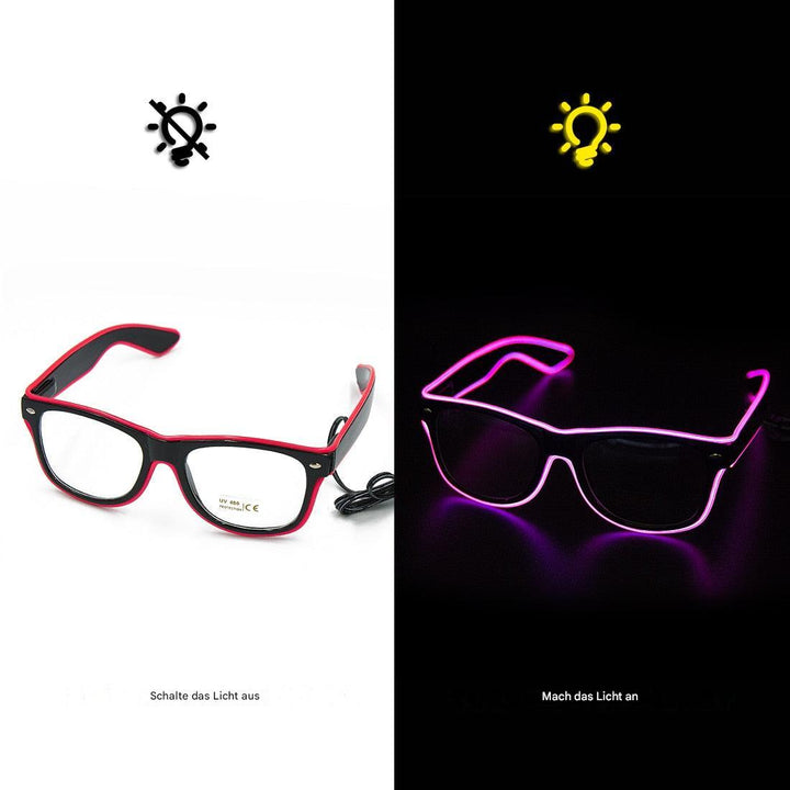 Leuchtende LED-Brille, schwarz-rot, mit pinkem Licht, ideal für Partys und Events.