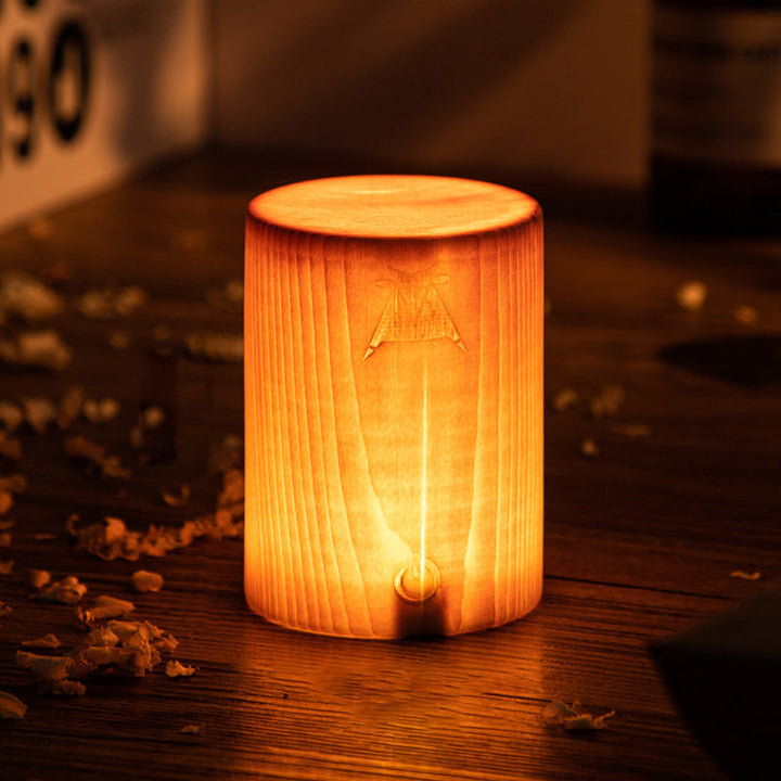 Holz-Nachtlicht, warmes LED-Licht, zylindrisch, dekorative Beleuchtung, Tischlampe, modern.