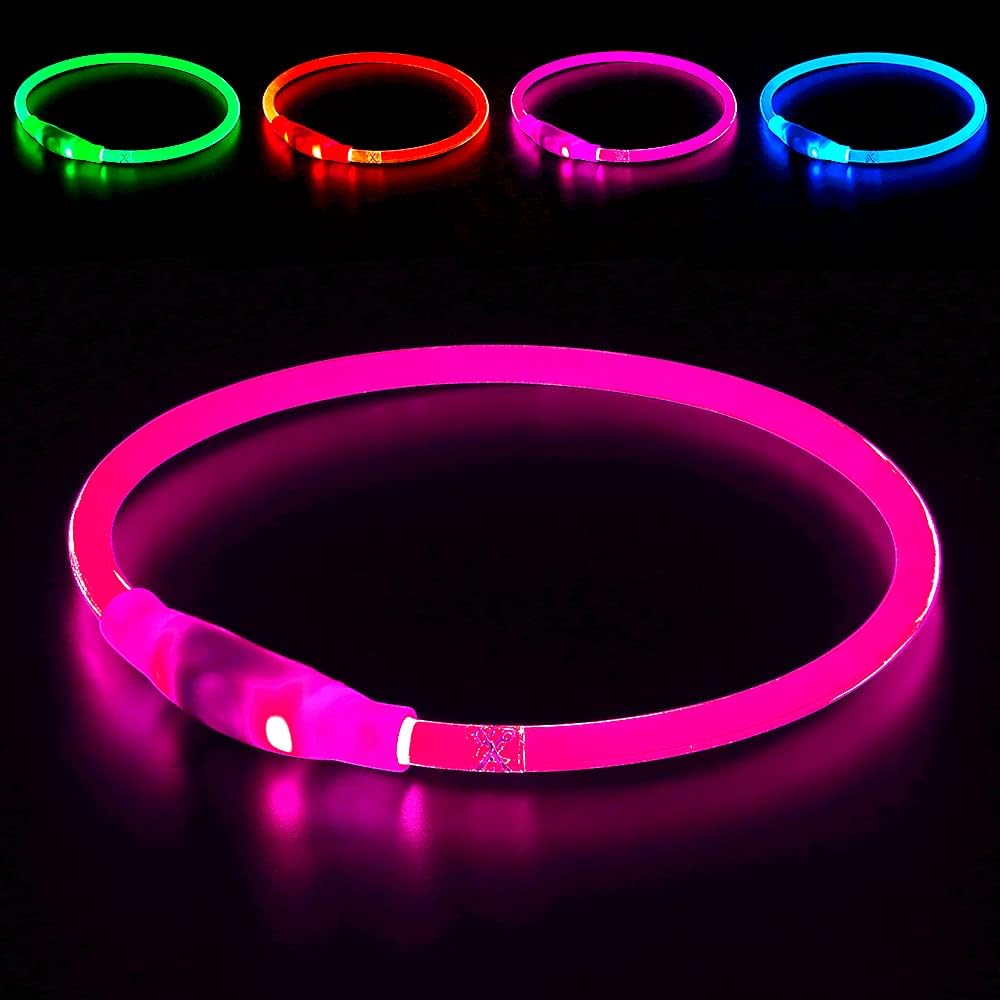Leuchtendes LED-Hundehalsband, pink, für Sicherheit, Nachtspaziergänge, wiederaufladbar.
