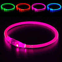 Leuchtendes LED-Hundehalsband, pink, für Sicherheit, Nachtspaziergänge, wiederaufladbar.