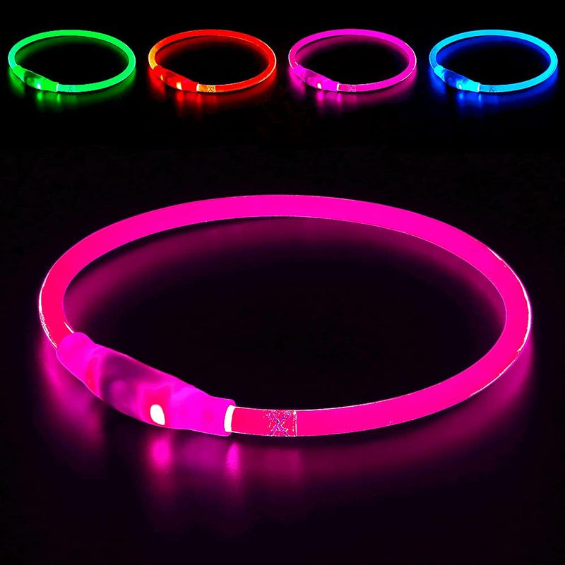 Leuchtendes LED-Hundehalsband, pink, für Sicherheit, Nachtspaziergänge, wiederaufladbar.