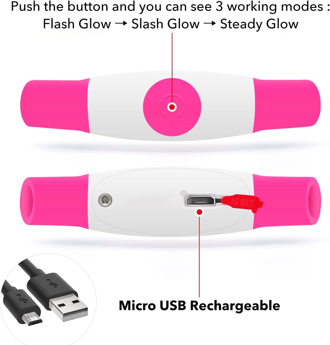 Rosa-weißer USB-aufladbarer LED-Leuchtstab mit drei Leuchtmodi.