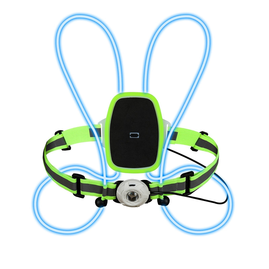 Leuchtendes LED-Laufgeschirr, grün, verstellbar, für Nachtläufe, reflektierend, sicherheitsoptimiert.