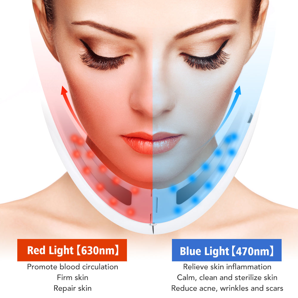 LED-Gesichtsmaske, rot-blaues Licht, Hautpflege, Anti-Aging, Aknebehandlung, 630nm, 470nm.