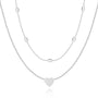 Silberne Herz-Halskette, doppellagig, Damen-Schmuck, modisch, elegantes Design.