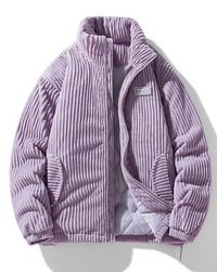 Lila Cordjacke für Damen, gesteppt, warm, modisch, Reißverschluss, Herbst/Winter.