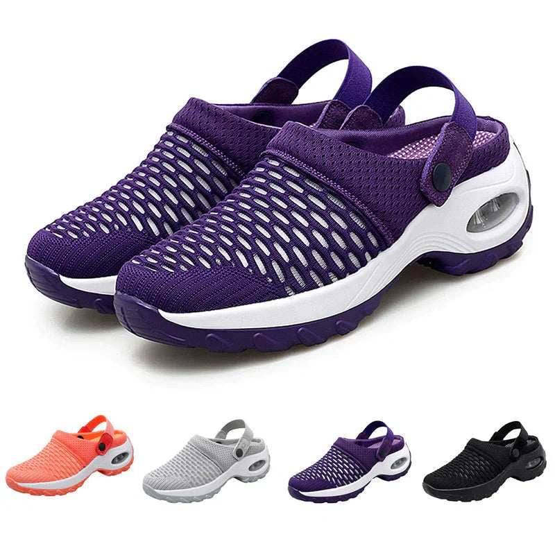 Lila Damen-Sneaker mit Mesh-Obermaterial, rutschfest, atmungsaktiv, sportlich.