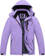 Lila Damen-Skijacke, wasserdicht, winddicht, mit Kapuze, Outdoor-Winterjacke.