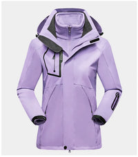 Lila Damen-Skijacke mit Kapuze, wasserdicht, winddicht, Outdoor-Winterjacke.