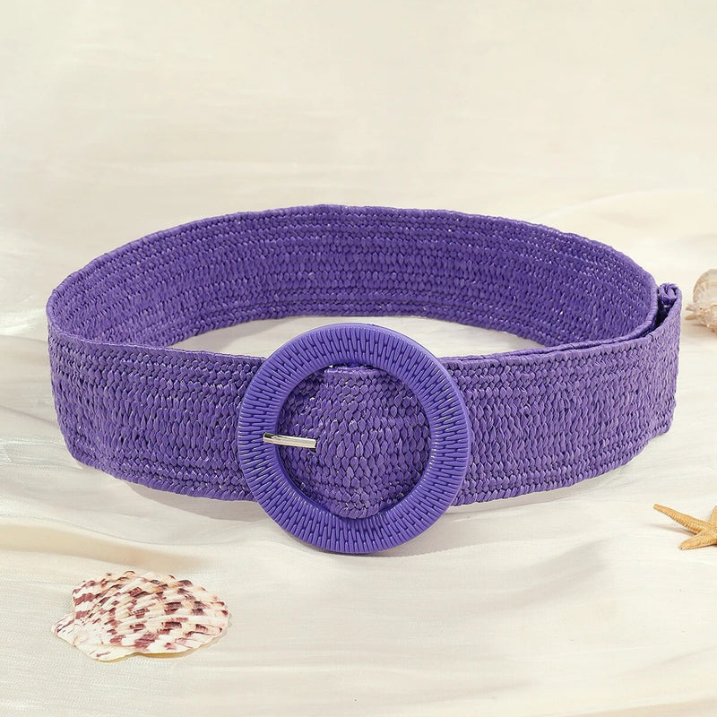 Lila Damen-Gürtel mit runder Schnalle, gewebt, modisch, Accessoire, Sommermode.