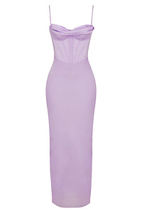 Lila Korsettkleid, ärmellos, figurbetont, elegantes Design, Abendmode, Damenbekleidung.