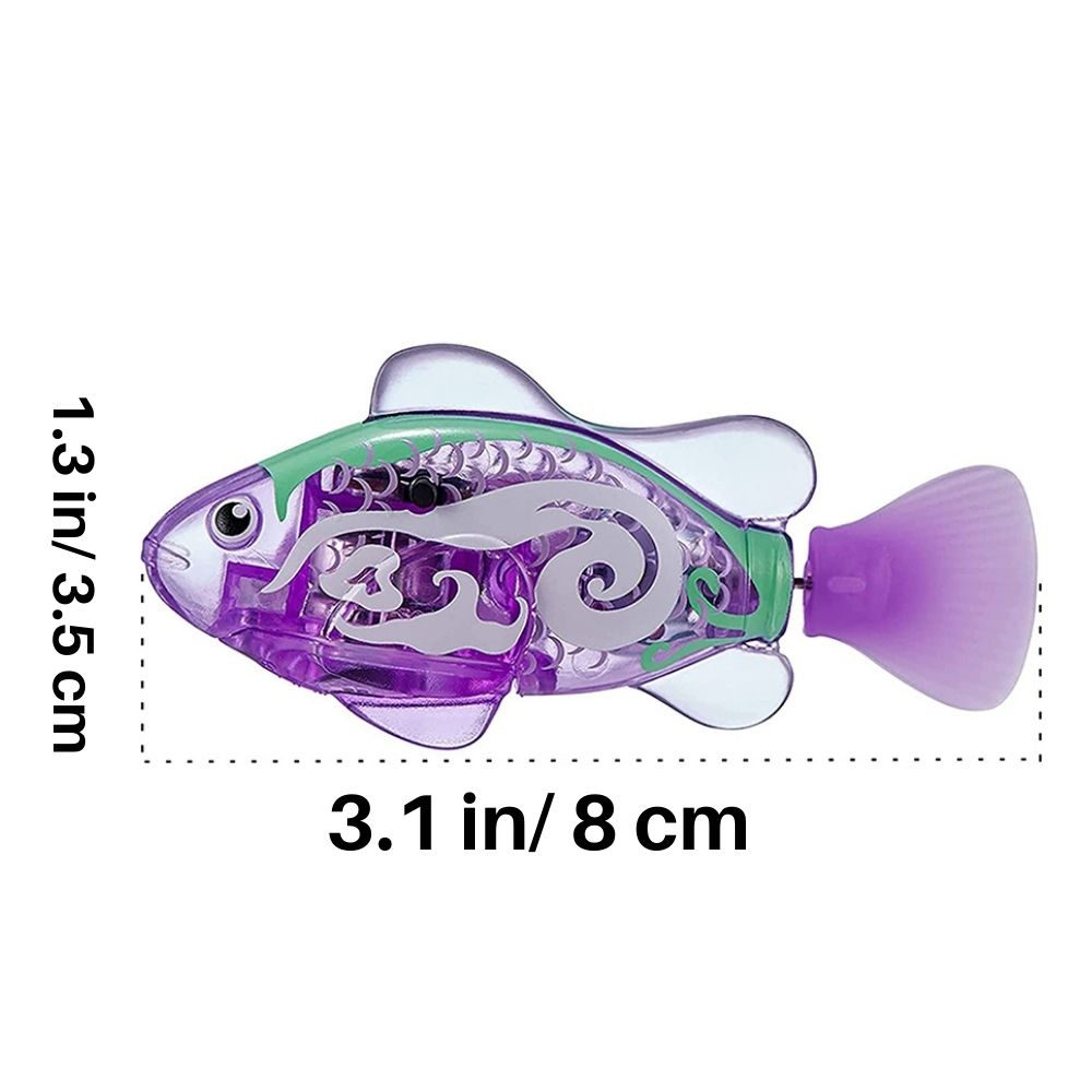 Lila Roboterfisch Spielzeug, 8 cm, batteriebetrieben, transparent, für Kinder und Aquarium.