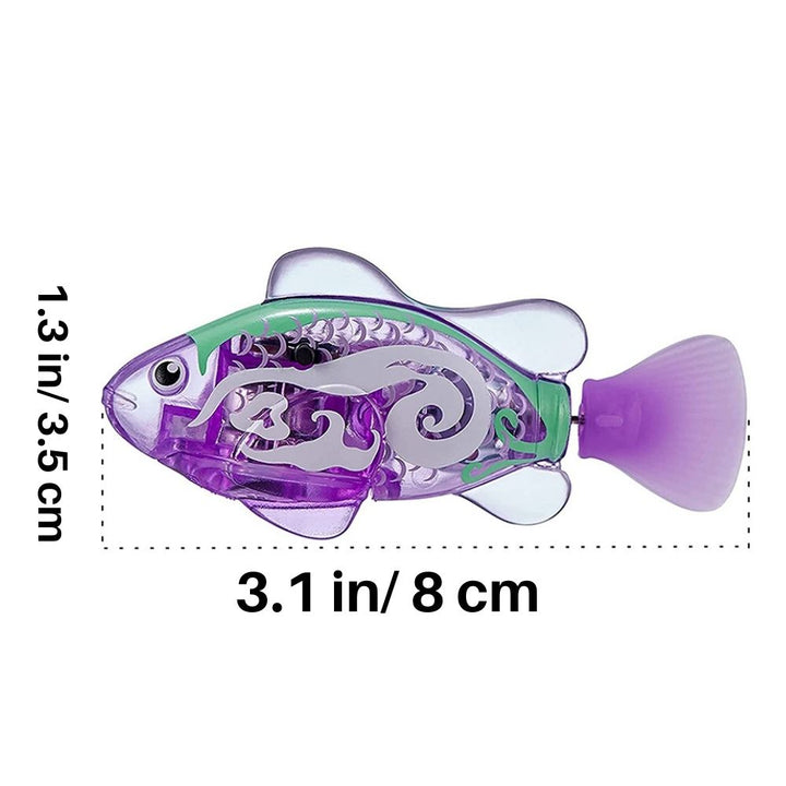 Lila Roboterfisch Spielzeug, 8 cm, batteriebetrieben, transparent, für Kinder und Aquarium.