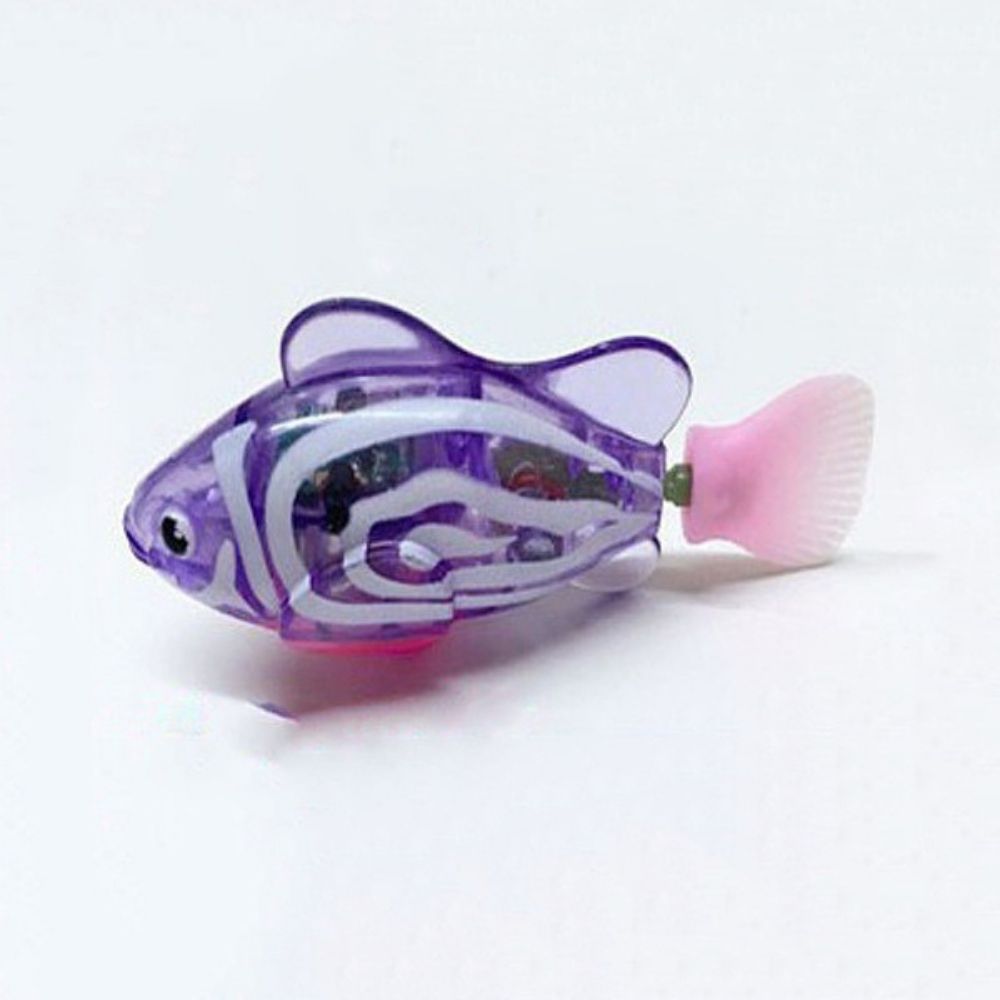 Lila Roboterfisch Spielzeug, transparent, mit rosa Flosse, batteriebetrieben, für Kinder.