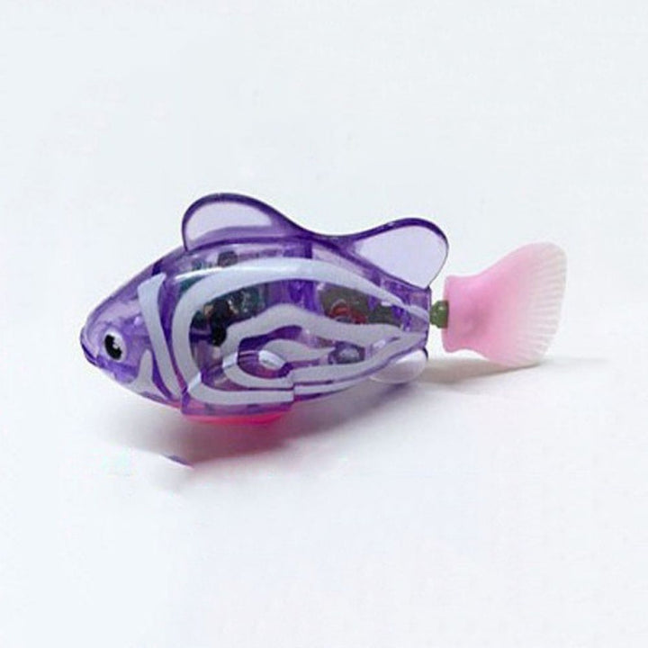 Lila Roboterfisch Spielzeug, transparent, mit rosa Flosse, batteriebetrieben, für Kinder.