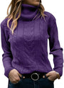 Lila Rollkragenpullover Damen, Strickmuster, langärmelig, modisch, warm, Wintermode.