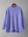 Lila Strickpullover Damen, Rundhals, Rippstrick, Oversize, Herbstmode, gemütlich, elegant.