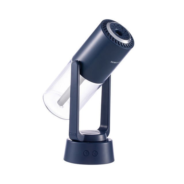 Automatischer rotierender Luftbefeuchter, schwarz, modernes Design, für Raumklimaoptimierung.