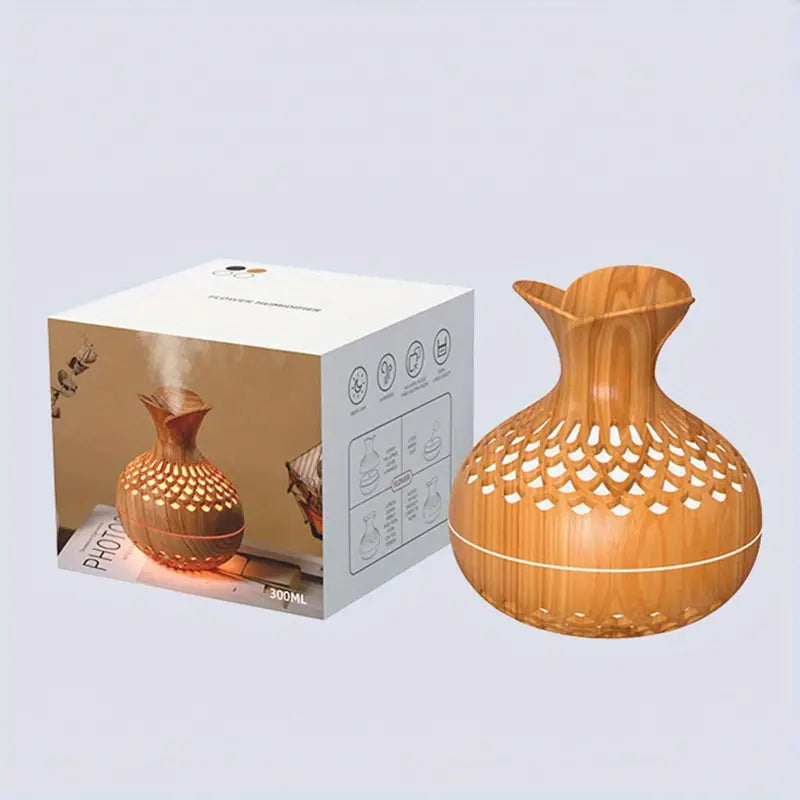 Holzoptik Aroma-Diffuser 300ml mit LED-Beleuchtung, dekorativer Luftbefeuchter, modern.