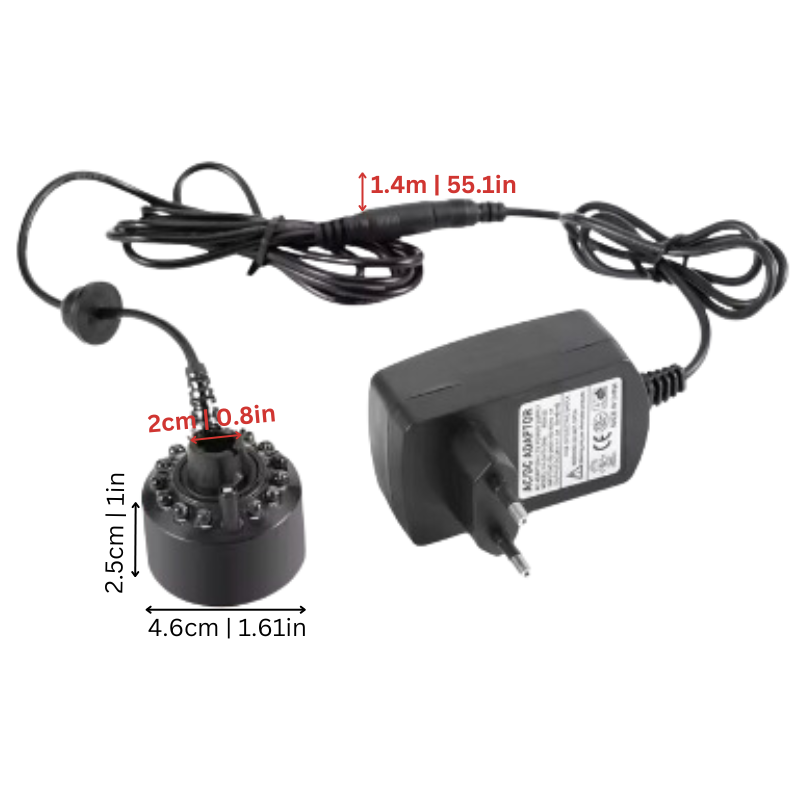 Nebler mit Netzteil, schwarz, 12 LED, 24V, 20W, für Innenbereich, 1,4m Kabel, 4,6cm Durchmesser.
