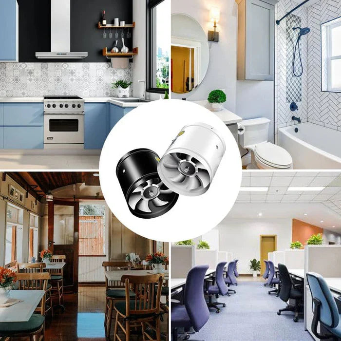 Schwarzer und weißer Deckenventilator, modern, energiesparend, für Küche, Bad, Büro.