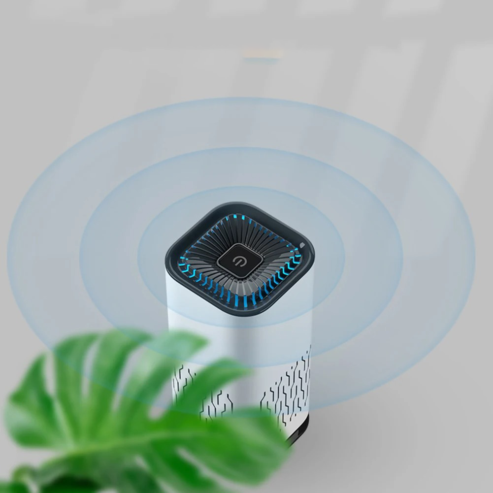 Luftreiniger mit modernem Design, weiß, quadratisch, für saubere Luft im Innenbereich.