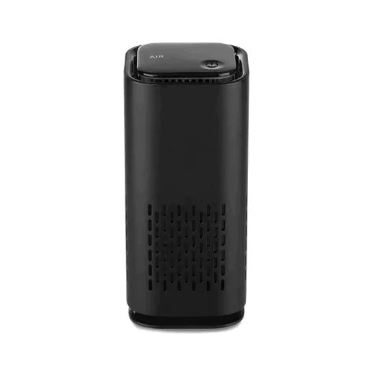 Schwarzer Luftreiniger, zylindrisch, modernes Design, für saubere Luft, HEPA-Filter.