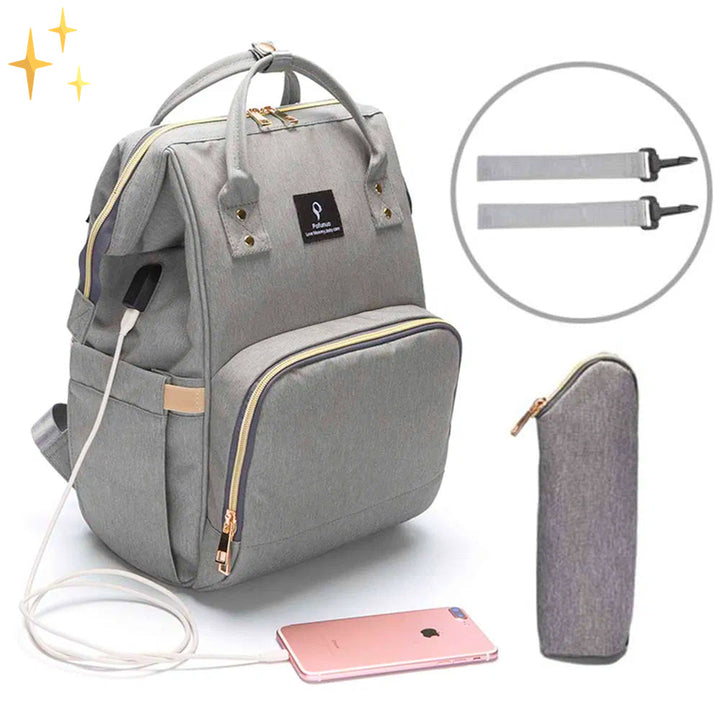 Stylische Wickelrucksack mit USB-Ladegerät – ParentPack