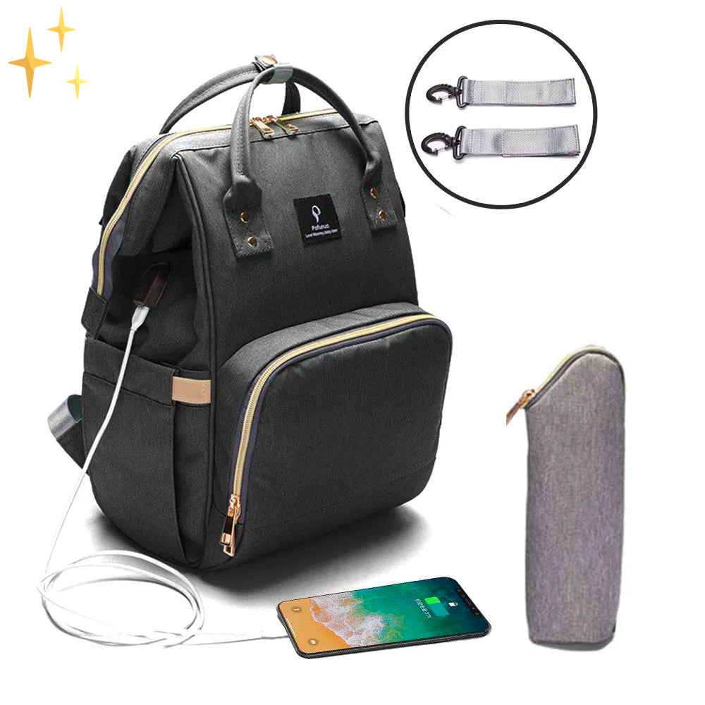 Stylische Wickelrucksack mit USB-Ladegerät – ParentPack