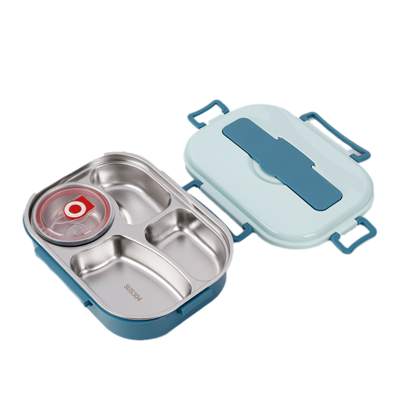 Bento Box Edelstahl Blau, Lunchbox mit Fächern, auslaufsicher, umweltfreundlich, wiederverwendbar