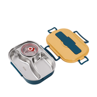 Gelbe Bento-Box aus Edelstahl mit Fächern und Deckel, ideal für Lunch, BPA-frei.