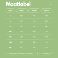 Grüne Größentabelle für OutdoorHaven Varsity-Jacke, Größen M bis 5XL, Maße in Zentimetern.