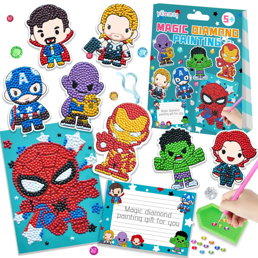 Magisches Diamant-Malset für Kinder, Superhelden-Motive, DIY-Bastelset, ab 5 Jahren.