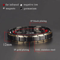 Schwarzes magnetisches Armband, 21cm, 316L Edelstahl, IP Gold- und Schwarzbeschichtung.