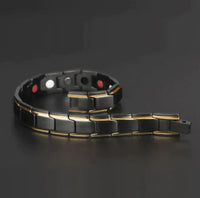 Schwarzes magnetisches Armband aus Edelstahl, stilvoll, gesundheitsfördernd, Unisex-Design.