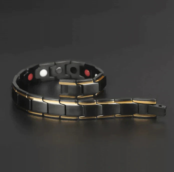 Schwarzes magnetisches Armband aus Edelstahl, stilvoll, gesundheitsfördernd, Unisex-Design.
