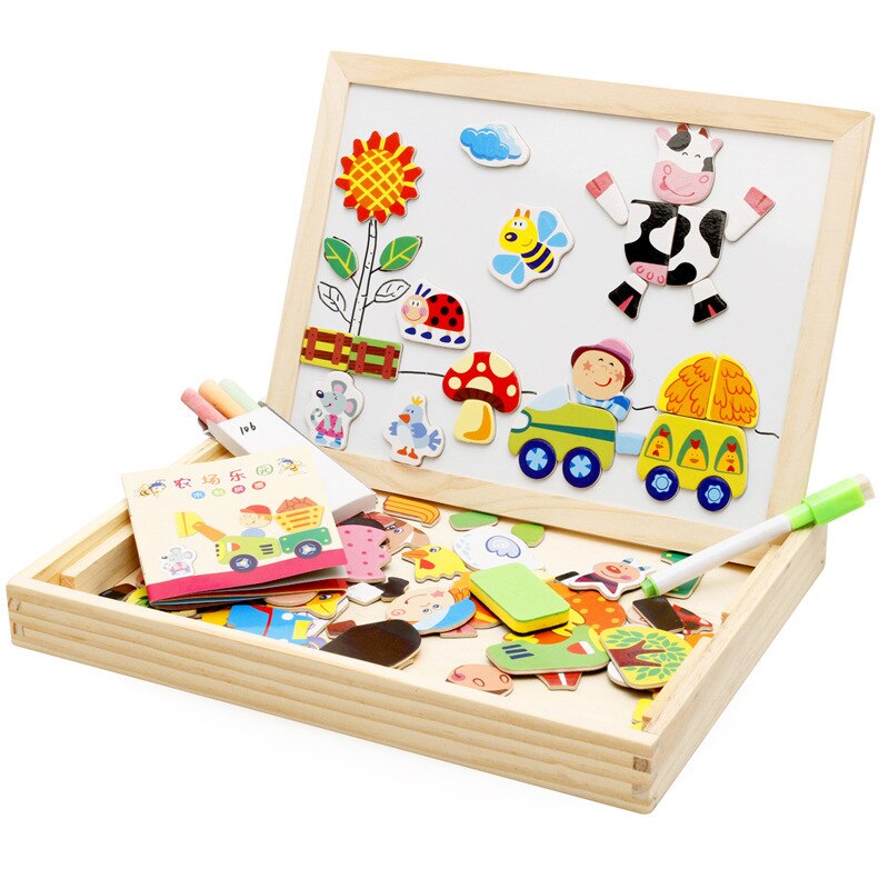 Holzpuzzle-Set für Kinder, magnetisch, bunt, mit Tafel und Stiften, Lernspielzeug.