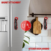 Digitales rotes Küchenthermometer mit Magnet, Haken, Edelstahl, ideal zum Kochen und Grillen.