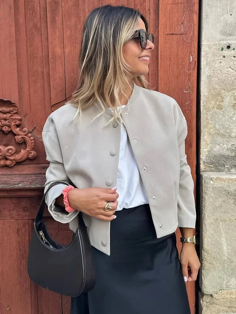 Leichte Damen-Bomberjacke für den Herbst – Gemütlicher Chic mit Stehkragen