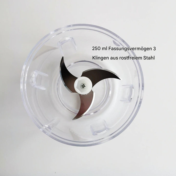 Transparenter Mixerbehälter 250 ml mit Edelstahlklingen, Küchenzubehör, langlebig.