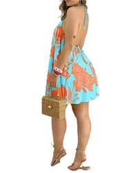 Rückenfreies Sommerkleid mit tropischem Print und Halterneck - InselTraum