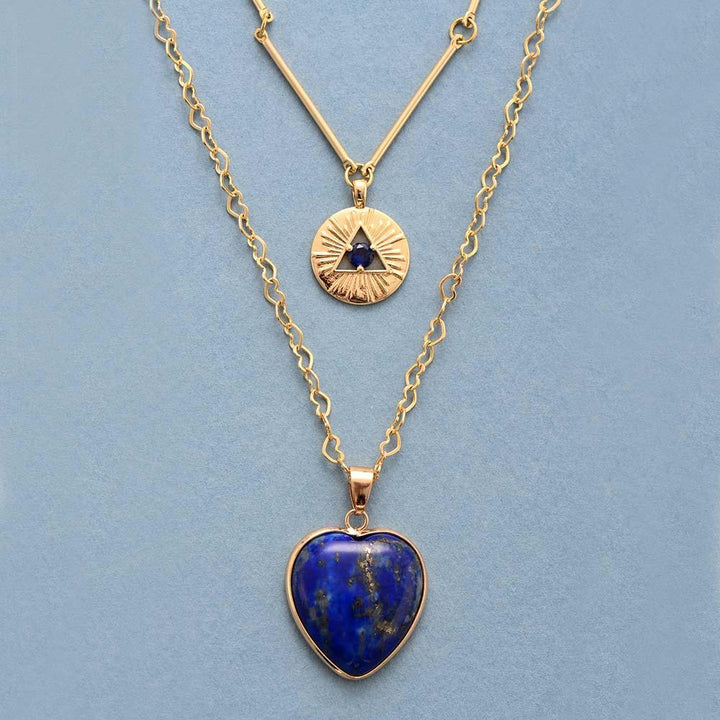 Goldene Halskette mit Lapislazuli-Herzanhänger und Zirkonia, Damen-Schmuck, modisch.
