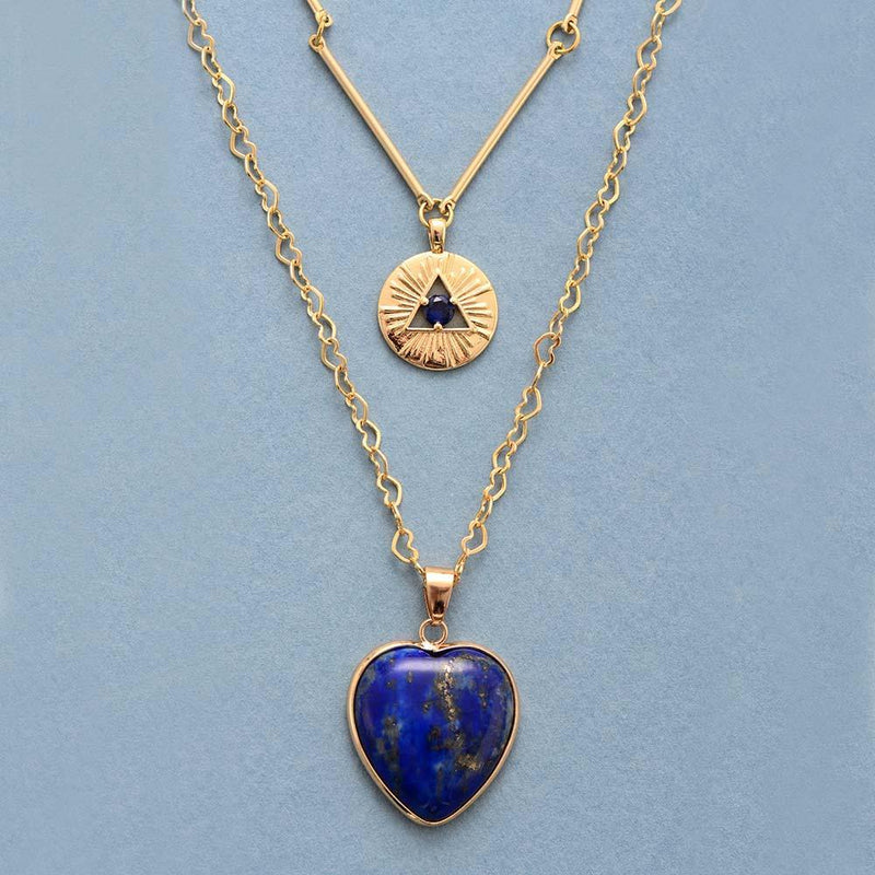 Goldene Halskette mit Lapislazuli-Herzanhänger und Zirkonia, Damen-Schmuck, modisch.