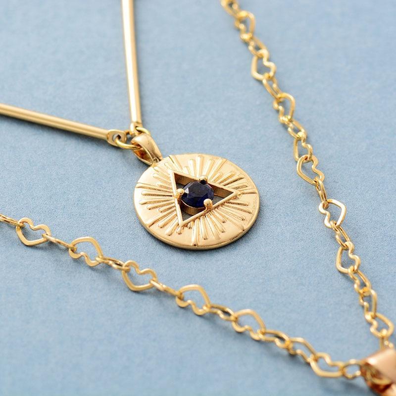 Goldene Halskette mit Lapis-Lazuli-Anhänger, Herzdesign, Zirkonia, Damenmode-Schmuck.