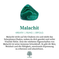Grüner Malachit-Stein, Chakra-Heilung, Kreativität, Ruhe, Erfolg, spirituelle Energie.