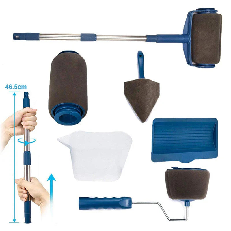 Farbroller-Set mit Teleskopstange, blau, für gleichmäßiges Streichen, Heimwerkerbedarf.