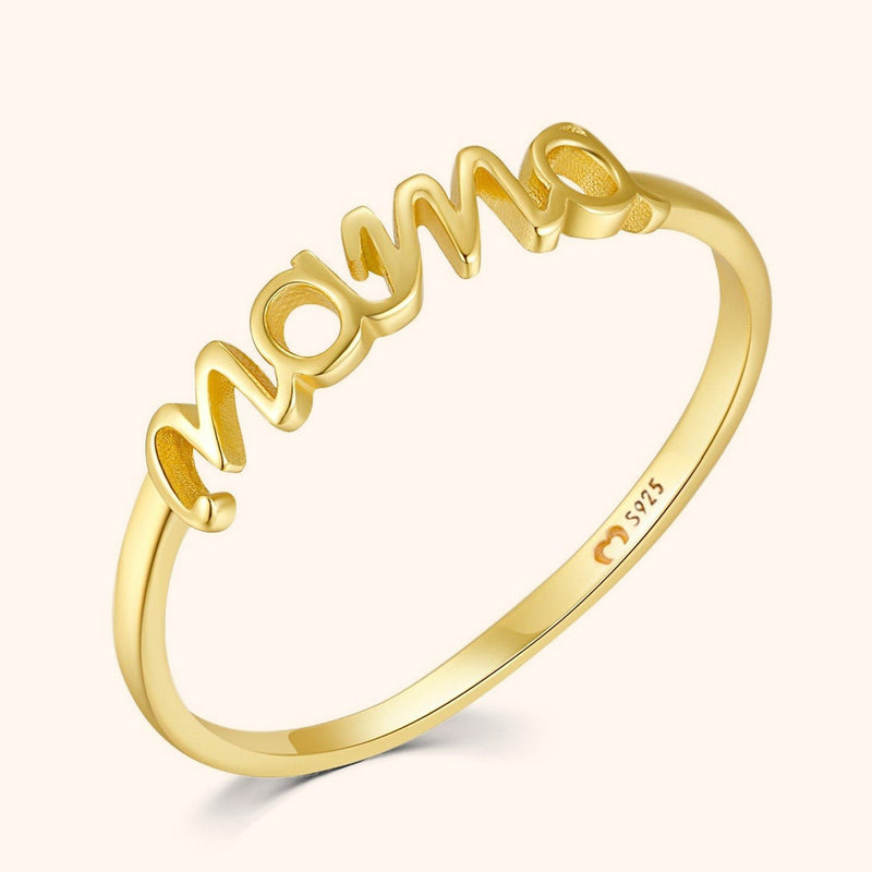 Goldener Mama-Ring, 925er Silber, personalisiertes Schmuckstück, Geschenk für Mütter