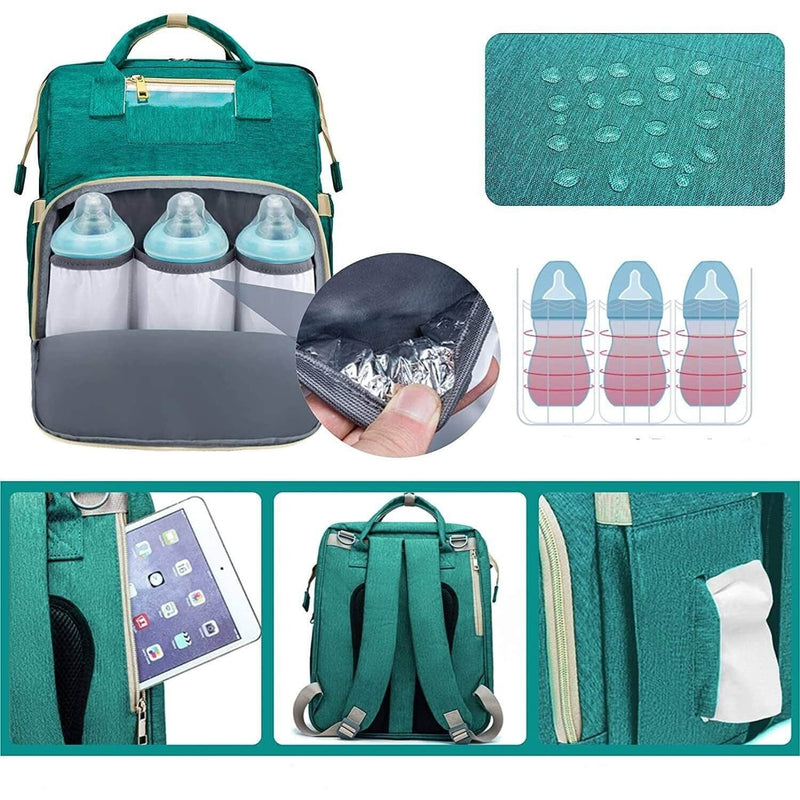 Convertible Baby Wickelrucksack mit Faltbarem Babybett – Wasserdichtes Multi-Taschen-Design