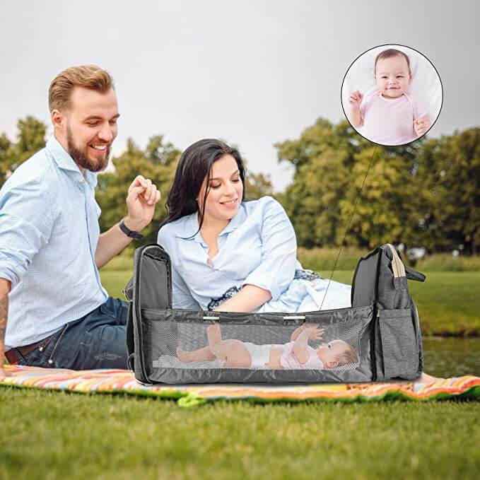 Convertible Baby Wickelrucksack mit Faltbarem Babybett – Wasserdichtes Multi-Taschen-Design