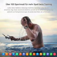 Mann im Meer mit Sportuhr, über 100 Trainingsmodi, Fitness, Schwimmen, Sonnenbrille, Wasser.